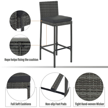 Alora 5-Piece Wicker Patio Bar Set With Cushions & Acacia Table (SAK26801)