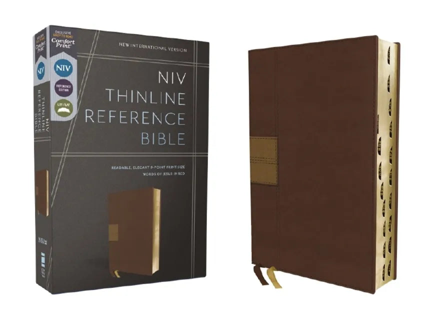 Niv, Thinline Reference Bible (Deep Study at a Portable Size), Leathersoft, Brown, Red Letter, Thumb Indexed, Comfort Print - Imitation Leather