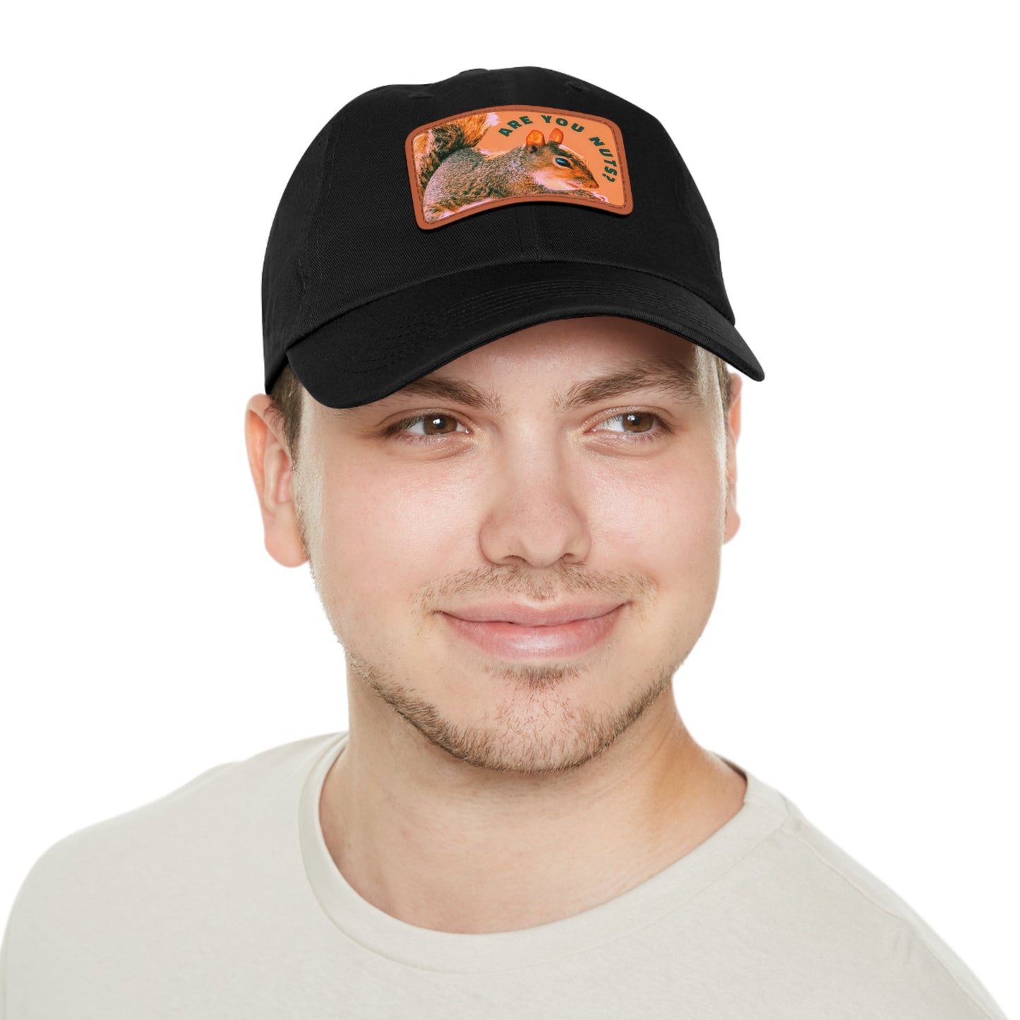Are You Nuts? Squirrel Hat with Rectangular Leather Patch