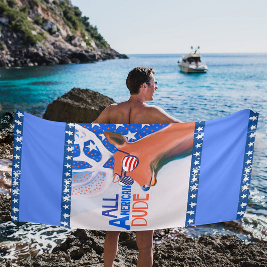 All American Dude with Deer Blue Beach Towel - size 31" x 71"