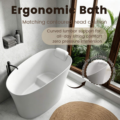 Nuvia 51-Inch Solid Surface Oval Freestanding Bathtub With Seat And Headrest (SAK61983)