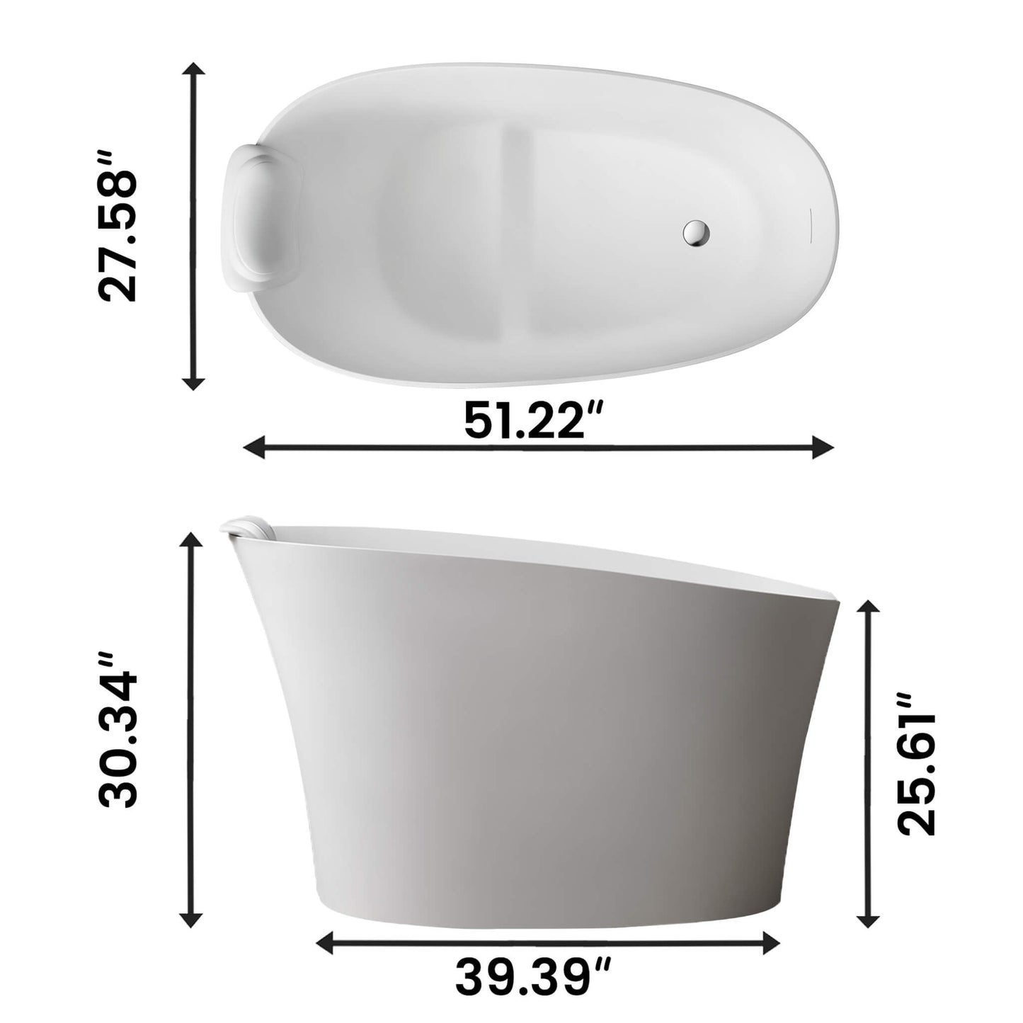 Nuvia 51-Inch Solid Surface Oval Freestanding Bathtub With Seat And Headrest (SAK61983)