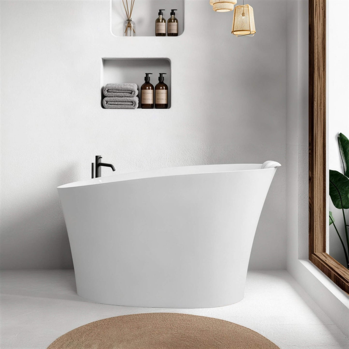 Nuvia 51-Inch Solid Surface Oval Freestanding Bathtub With Seat And Headrest (SAK61983)