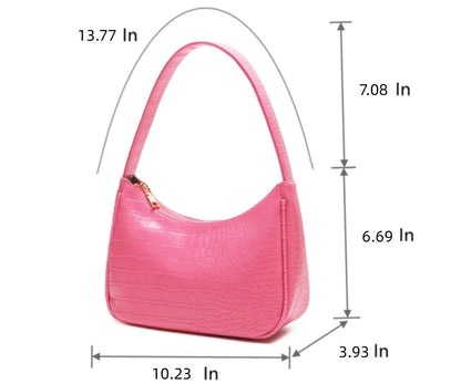 Shoulder Bags for Women, Cute Hobo Tote Handbag Mini Clutch Purse with Zipper Closure (Crocodile Pink)