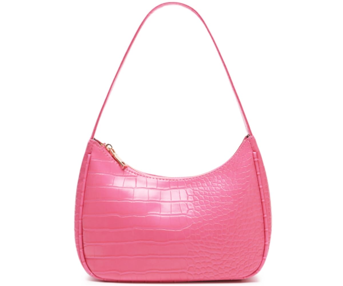 Shoulder Bags for Women, Cute Hobo Tote Handbag Mini Clutch Purse with Zipper Closure (Crocodile Pink)