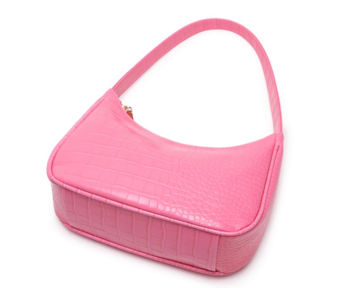 Shoulder Bags for Women, Cute Hobo Tote Handbag Mini Clutch Purse with Zipper Closure (Crocodile Pink)