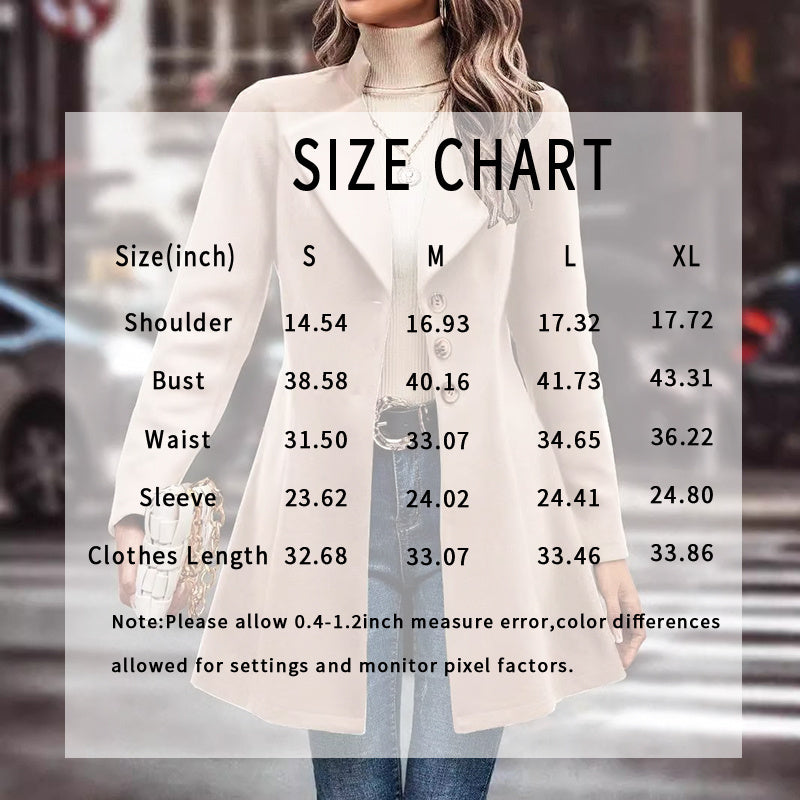 Women’s Winter Overcoat — Lapel Collar, Single-Breasted, Long Pea Coat