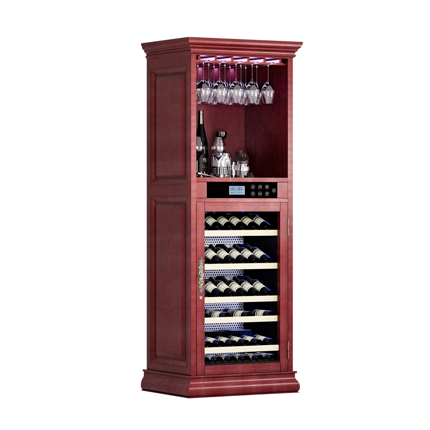 Nuvia 56-Bottle 7.5 Cu.Ft Single-Zone Multi-Tiered Wooden Wine Cooler Cabinet With Humidity And Temperature Controls (SAK73195)