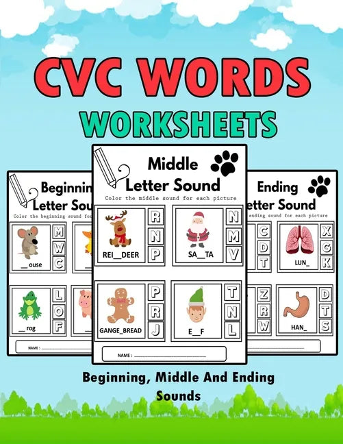 CVC Words Worksheets: CVC Words Workbook For Beginning, Middle And Ending Sounds, Phonics Worksheet Book - Paperback