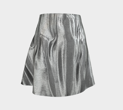 Molten Silver Flared Glitter Skirt