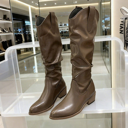 Chunky Heel Suede Riding Boots Women