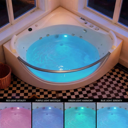 Nuvia Serenity 59-Inch 2-Person Acrylic Corner Whirlpool 16-Jet Hydromassage Bathtub With Heater Rainbow Light (SAK12058)