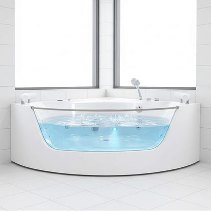 Nuvia Serenity 59-Inch 2-Person Acrylic Corner Whirlpool 16-Jet Hydromassage Bathtub With Heater Rainbow Light (SAK12058)