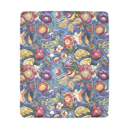 Blue Faux Hand Embroidery Ultra-Soft Micro Fleece Blanket (Made in USA)