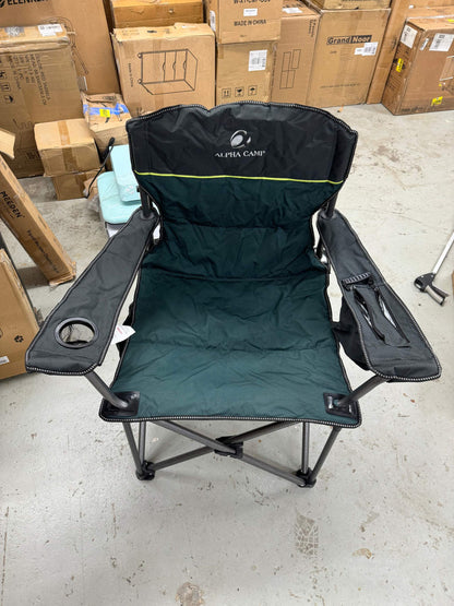 ALPHA CAMP Oversized Heavy Duty Lawn Chair with Cooler Bag Support 450 LBS Steel Frame Camping Folding Collapsible Padded Quad Lumbar Back Arm Chair f