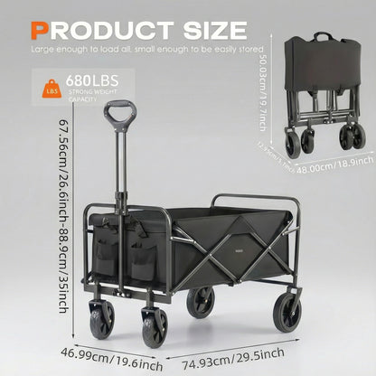 680LBS Heavy Duty Folding Wagon Cart All Terrain Garden Beach Utility Cart