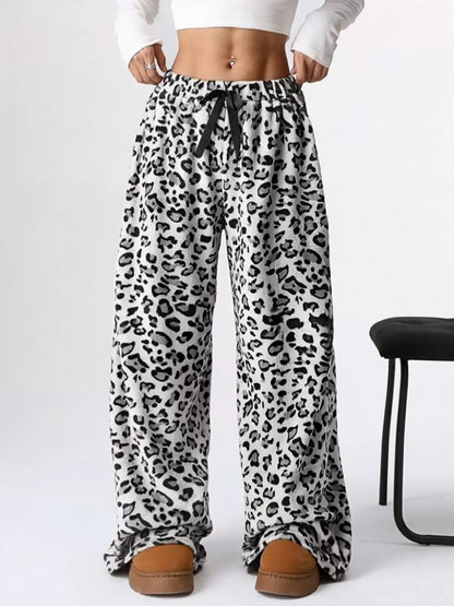Leopard Wide Leg Plush Pants