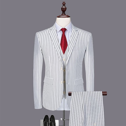 Mens Fashionable And Versatile Striped Three-piece Suit