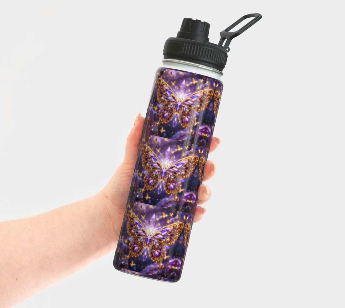 Crystal Purple Butterflies 24 oz Stainless Steel Water Bottle