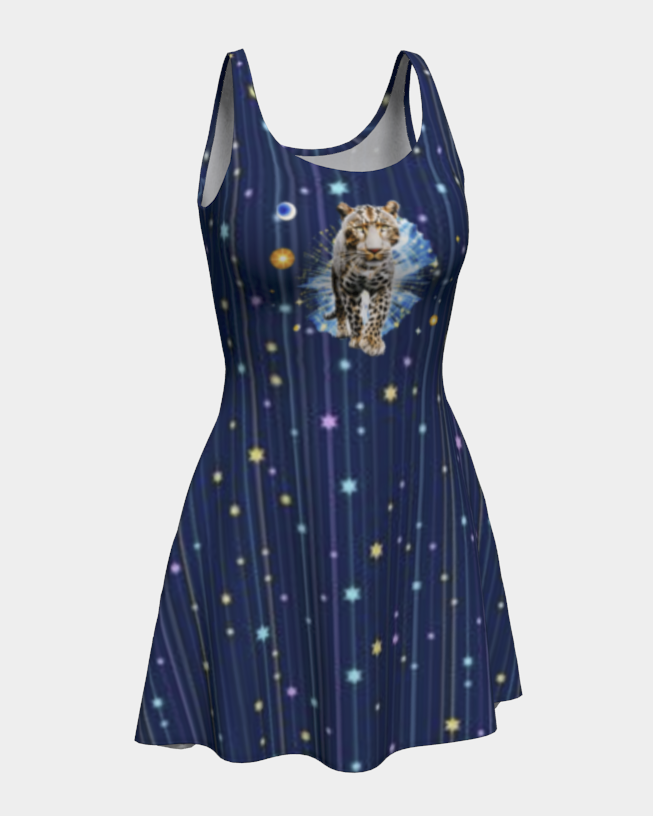Leopard in Center of Universe Short Flared Dress