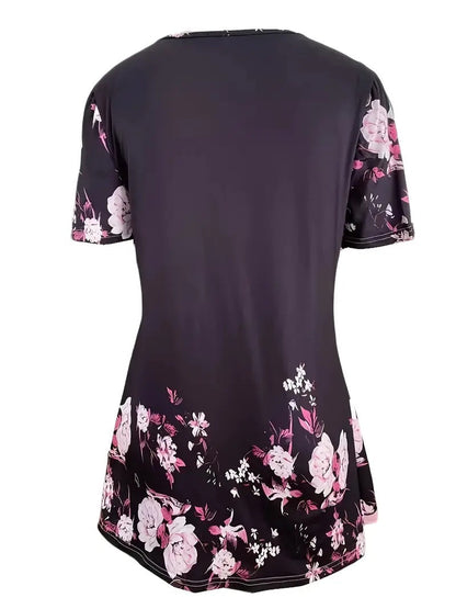 Women’s Printed Faux Two-Piece V-Neck Short Sleeve Top