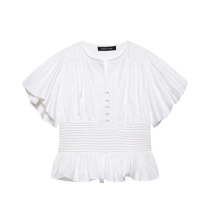 Women's Ruffle-Trim Puff-Sleeve Blouse Top – Slim-Fit Elegant