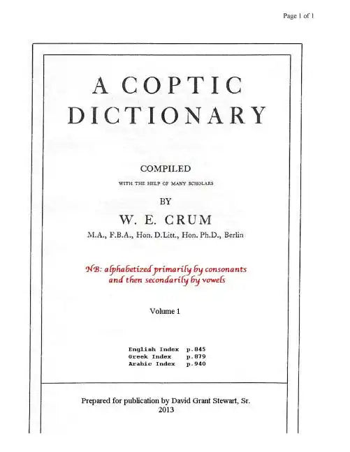 A Coptic Dictionary, volume 1: The world's best Coptic dictionary - Paperback