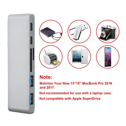 6-in-1 Type-C USB-C Hub Adapter Dual USB 3.0 Port Thunderbolt 3