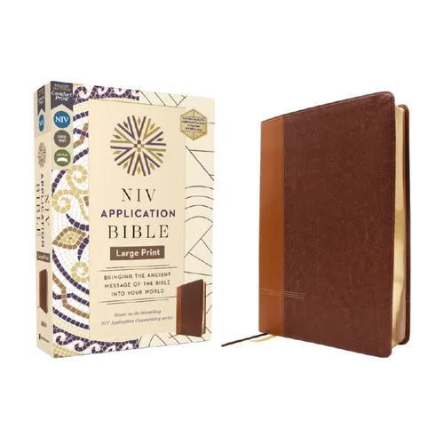 NIV Application Bible, Large Print, Leathersoft, Brown, Red Letter, Comfort Print: Bringing the Ancient Message of the Bible Into Your World - Imitation Leather
