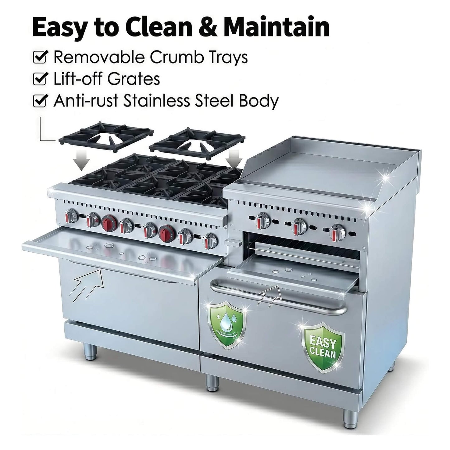 60-Inch Commercial 6-Burner 276K BTU Gas Range With Dual Ovens, Griddle And Salamander (SAK56914)