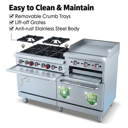 60-Inch Commercial 6-Burner 276K BTU Gas Range With Dual Ovens, Griddle And Salamander (SAK56914)