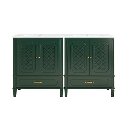 Nuvia 60-Inch Green Vintage Double Sink Vanity With Cabinets And Drawers (SAK26149)