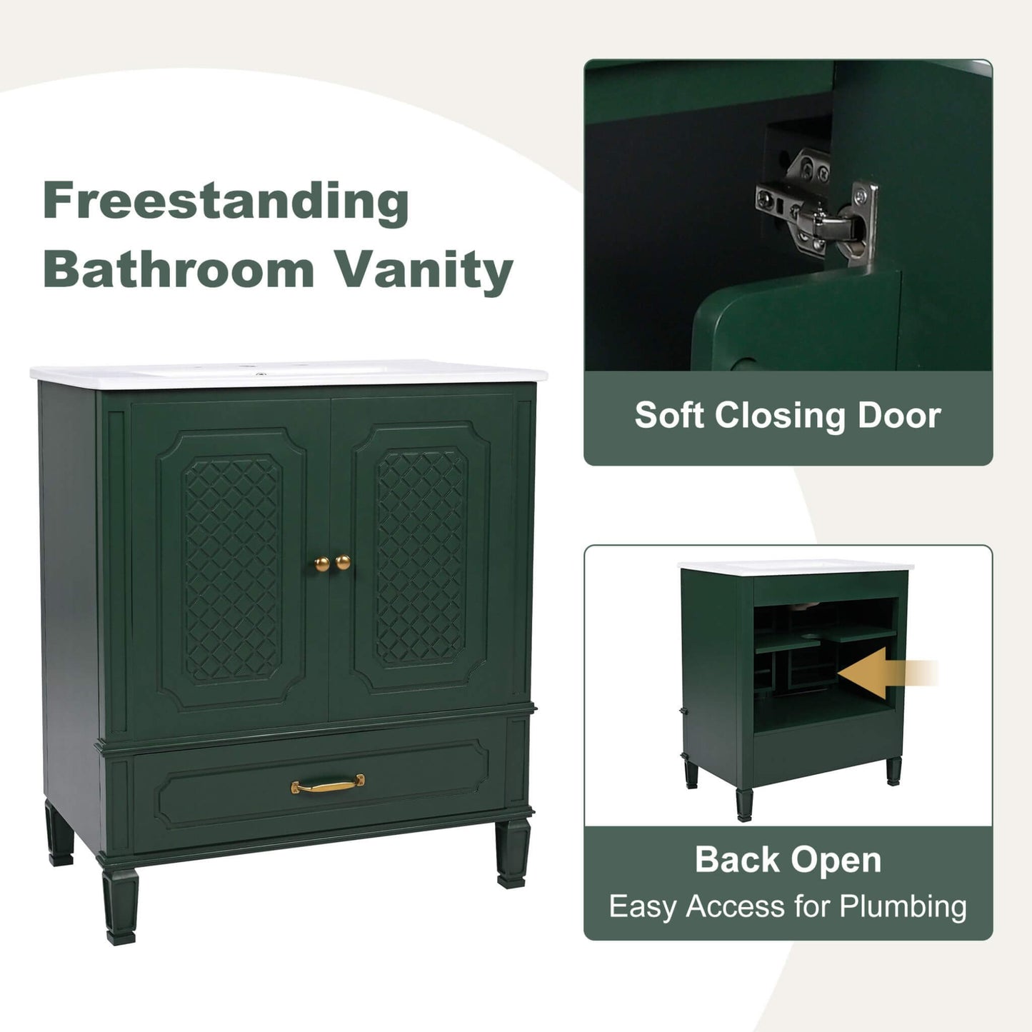 Nuvia 60-Inch Green Vintage Double Sink Vanity With Cabinets And Drawers (SAK26149)