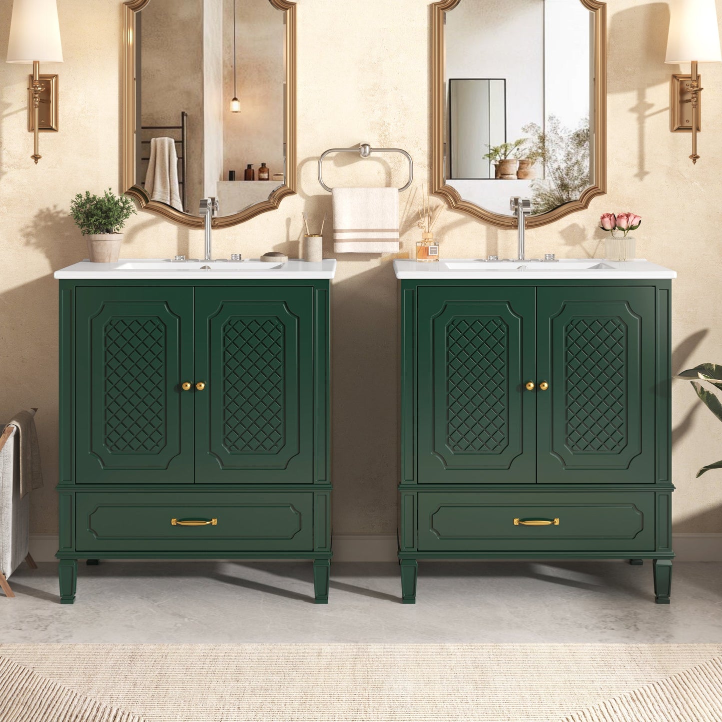 Nuvia 60-Inch Green Vintage Double Sink Vanity With Cabinets And Drawers (SAK26149)