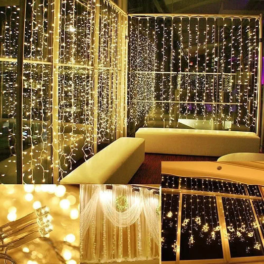 600 LED 9.8 x 19.6 FT. LED Curtain Lights with 8 Light Modes and Memory Function