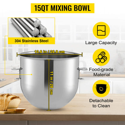 600W Commercial Dough Kneader Bakery Mixer Machine, 15QT (SAK95629)