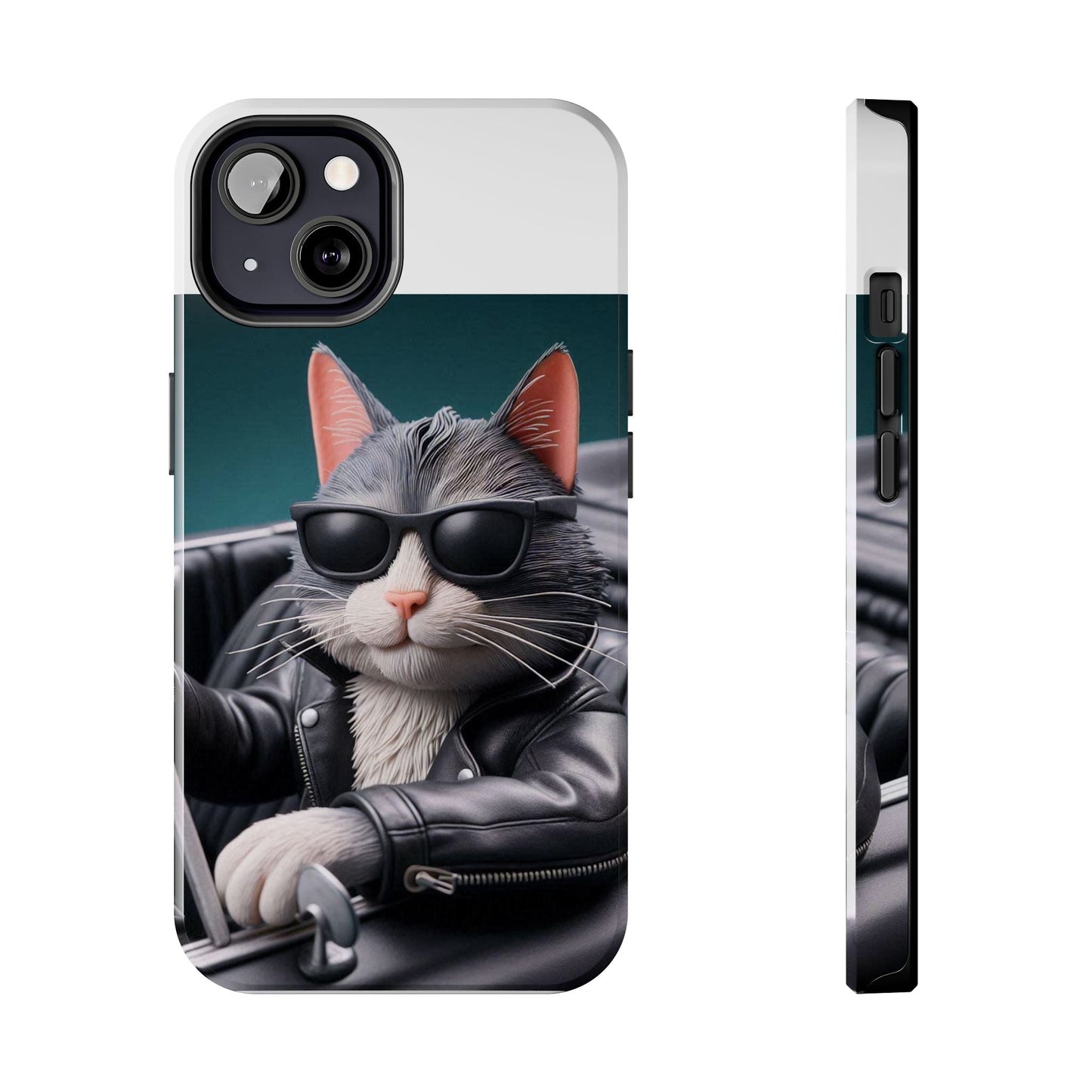 Cool Cat in Leather Jacket Driving Car Mobile Phone Case