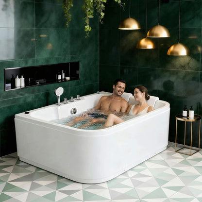 Nuvia 61-Inch 2-Person Acrylic Whirlpool Massage Bathtub With 16 Water Jets And LED Lights (SAK15780)