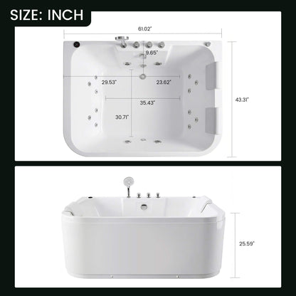 Nuvia 61-Inch 2-Person Acrylic Whirlpool Massage Bathtub With 16 Water Jets And LED Lights (SAK15780)