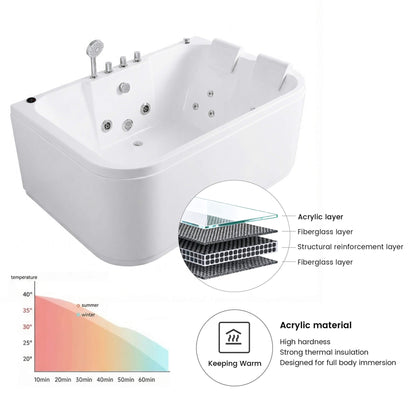 Nuvia 61-Inch 2-Person Acrylic Whirlpool Massage Bathtub With 16 Water Jets And LED Lights (SAK15780)