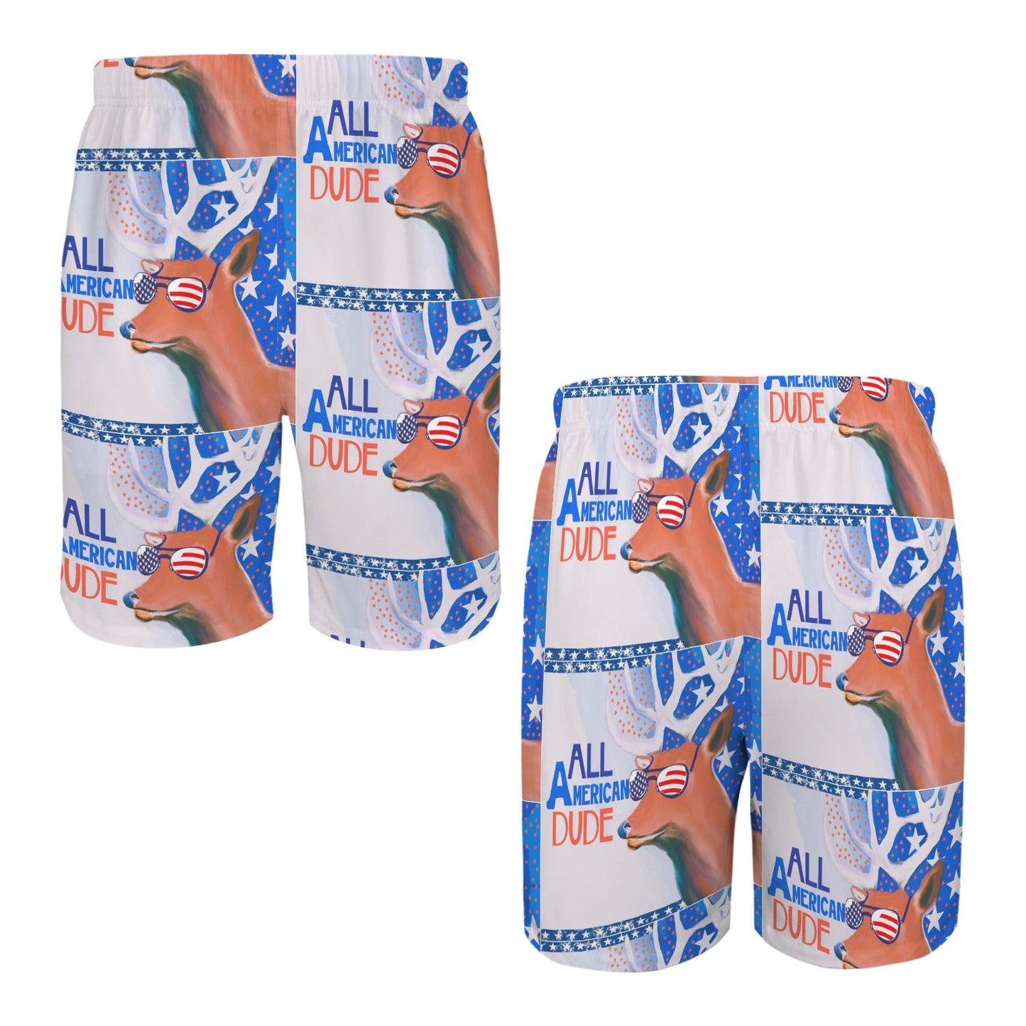 All American Dude with Deer Men's All Over Print Swim Shorts | Ships from USA