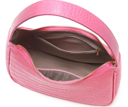 Shoulder Bags for Women, Cute Hobo Tote Handbag Mini Clutch Purse with Zipper Closure (Crocodile Pink)