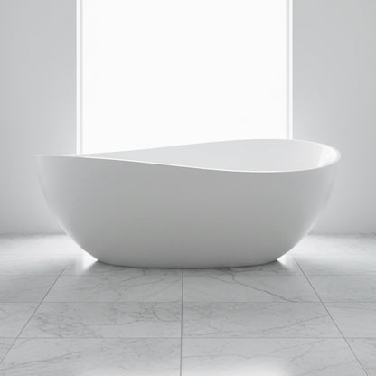 Nuvia 63-Inch Freestanding Glossy White Stone Resin Bathtub With Overflow And Drain (SAK42613)