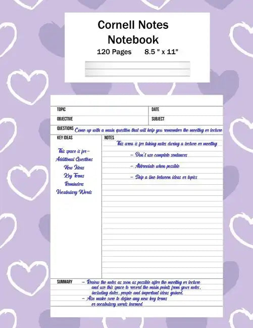 Cornell Notes Notebook: Note Taking System, For Students, Writers, Meetings, Lectures Large Size 8.5 x 11 (21.59 x 27.94 cm), Durable Matte Pu - Paperback
