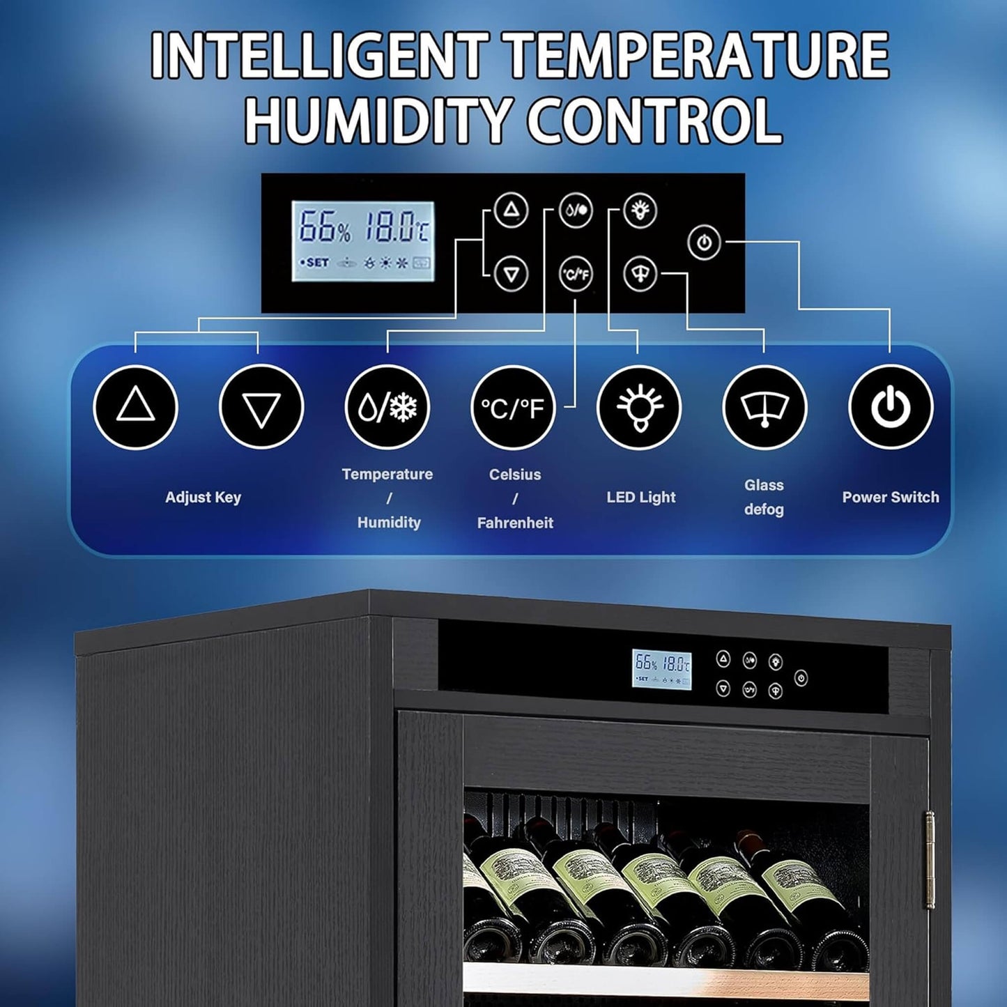 Nuvia 69-Bottle 7.6 Cu.Ft Freestanding Smart Wooden Wine Cooler With LED Touch Display (SAK24861)