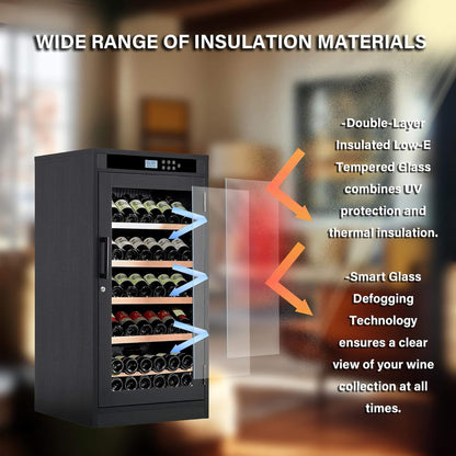 Nuvia 69-Bottle 7.6 Cu.Ft Freestanding Smart Wooden Wine Cooler With LED Touch Display (SAK24861)