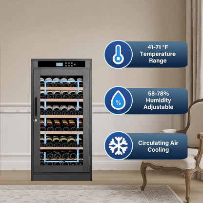 Nuvia 69-Bottle 7.6 Cu.Ft Freestanding Smart Wooden Wine Cooler With LED Touch Display (SAK24861)