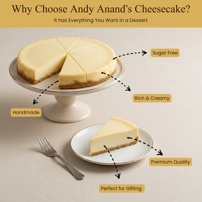 Andy Anand Sugar-Free New York Cheesecake, 9-Inch, 2 lb – Diabetic-Friendly, Low-Carb, No Preservatives, Real California Cream Cheese Gift
