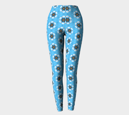 Baby Blue Floral Pattern Printed Long Yoga Leggings
