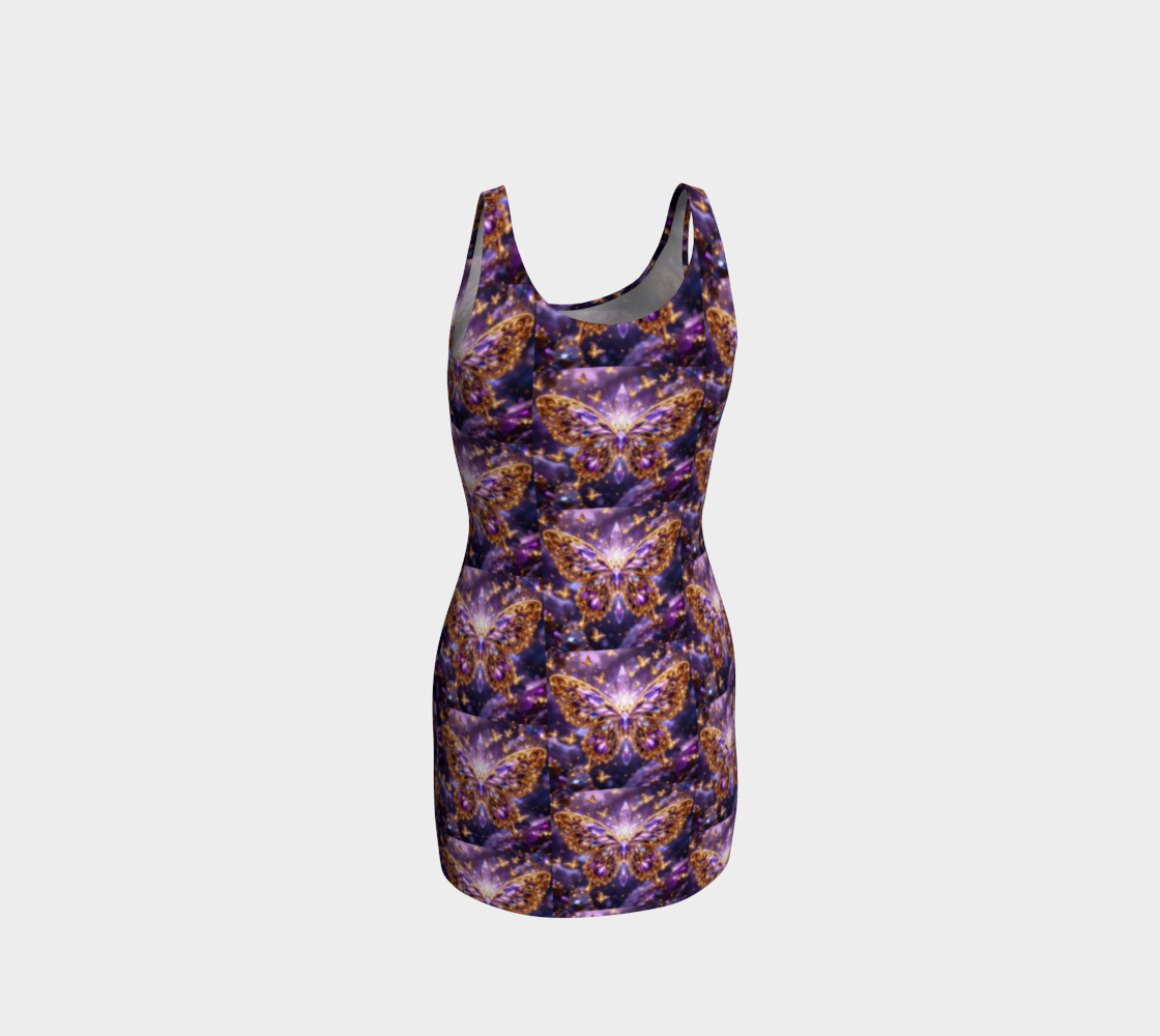 Crystal Purple Butterflies Fitted Short Dress